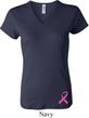 Ladies Breast Cancer Shirt Pink Ribbon Bottom Print V-neck Tee T-Shirt