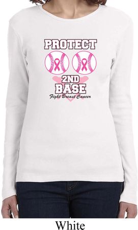 Ladies Breast Cancer Shirt Protect 2nd Base Long Sleeve Tee T-Shirt