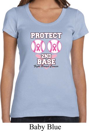 Ladies Breast Cancer Shirt Protect 2nd Base Scoop Neck Tee T-Shirt