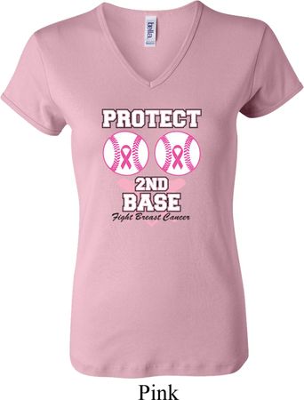 Ladies Breast Cancer Shirt Protect 2nd Base V-neck Tee T-Shirt