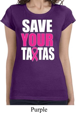 Ladies Breast Cancer Shirt Save Your Tatas Longer Length Tee T-Shirt
