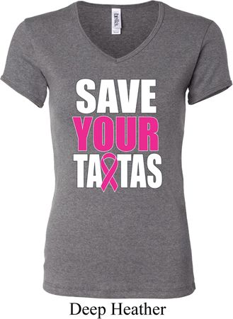 Ladies Breast Cancer Shirt Save Your Tatas V-neck Tee T-Shirt