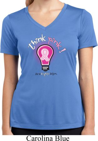 Ladies Breast Cancer Shirt Think Pink Moisture Wicking V-neck Tee