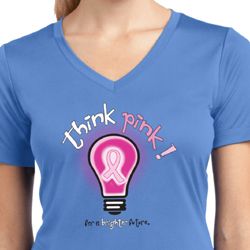 Ladies Breast Cancer Shirt Think Pink Moisture Wicking V-neck Tee