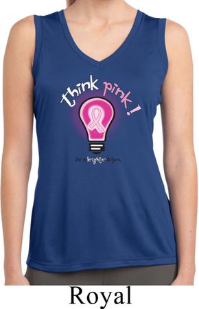 Ladies Breast Cancer Shirt Think Pink Sleeveless Moisture Wicking Tee
