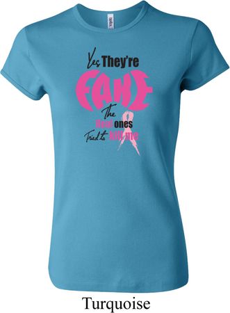 Ladies Breast Cancer Shirt Yes, They're Fake Crewneck Tee T-Shirt