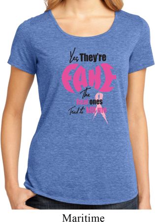 Ladies Breast Cancer Shirt Yes, They're Fake Lace Back Tee T-Shirt