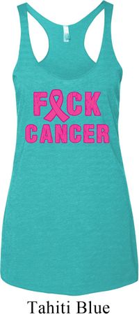Ladies Breast Cancer Tanktop F*CK Cancer Tri Blend Racerback Tank Top