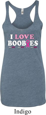 Ladies Breast Cancer Tanktop I Love Boobies Tri Blend Racerback Tank