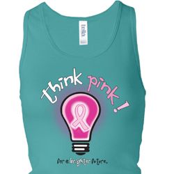 Ladies Breast Cancer Tanktop Think Pink Longer Length Racerback Tank