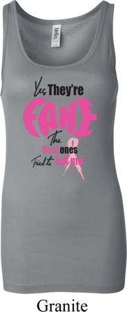 Ladies Breast Cancer Tanktop Yes, They're Fake Longer Length Tank Top