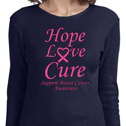 Ladies Breast Cancer Tee Hope Love Cure Long Sleeve