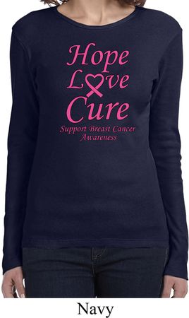 Ladies Breast Cancer Tee Hope Love Cure Long Sleeve