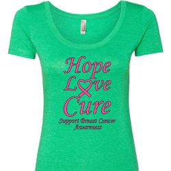Ladies Breast Cancer Tee Hope Love Cure Scoop Neck