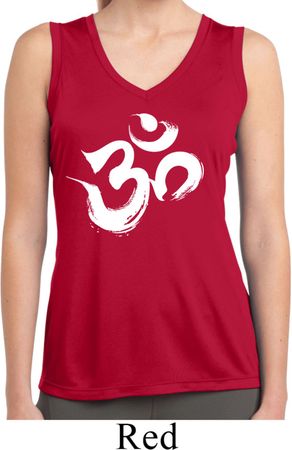 Ladies Brushstroke Aum Sleeveless Moisture Wicking Tee