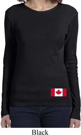 Ladies Canada Tee Canadian Flag Bottom Print Long Sleeve