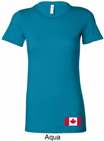 Ladies Canada Tee Canadian Flag Bottom Print Longer Length Shirt