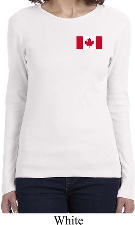 Ladies Canada Tee Canadian Flag Pocket Print Long Sleeve