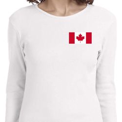 Ladies Canada Tee Canadian Flag Pocket Print Long Sleeve