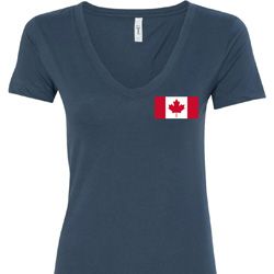 Ladies Canada Tee Canadian Flag Pocket Print V-neck Shirt