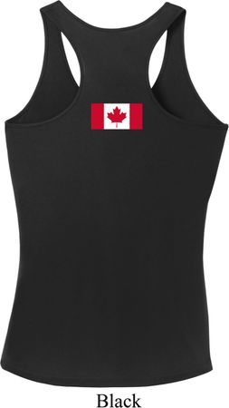 Ladies Canadian Flag Back Print Dry Wicking Racerback