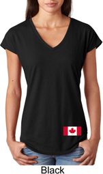 Ladies Canadian Flag Bottom Print Tri Blend V-neck