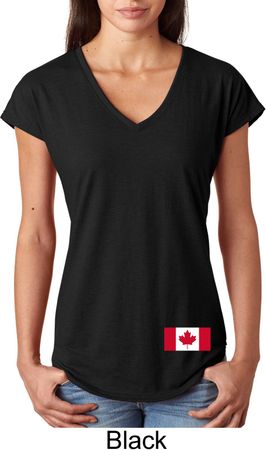 Ladies Canadian Flag Bottom Print Tri Blend V-neck