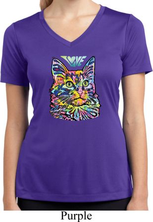 Ladies Cat Shirt Love Cat Moisture Wicking V-neck