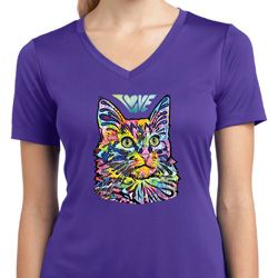 Ladies Cat Shirt Love Cat Moisture Wicking V-neck