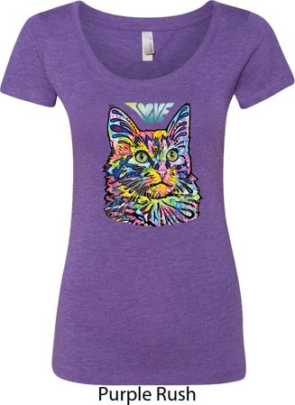 Ladies Cat Shirt Love Cat Scoop Neck