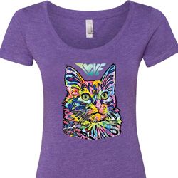 Ladies Cat Shirt Love Cat Scoop Neck