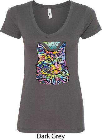 Ladies Cat Shirt Love Cat V-Neck Shirt