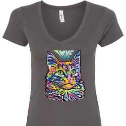 Ladies Cat Shirt Love Cat V-Neck Shirt