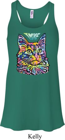 Ladies Cat Tank Top Love Cat Flowy Racerback