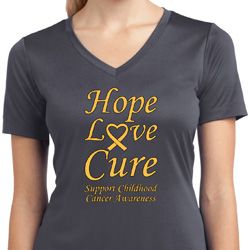 Ladies Childhood Cancer Awareness Hope Love Cure Dry Wicking V-neck
