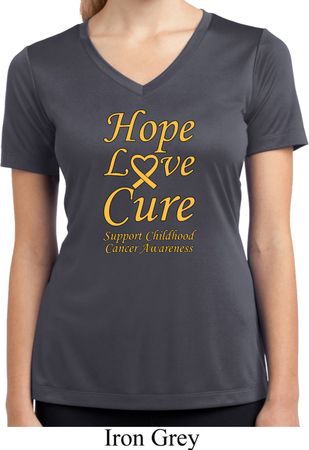 Ladies Childhood Cancer Awareness Hope Love Cure Dry Wicking V-neck