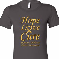 Ladies Childhood Cancer Awareness Hope Love Cure Longer Length Tee