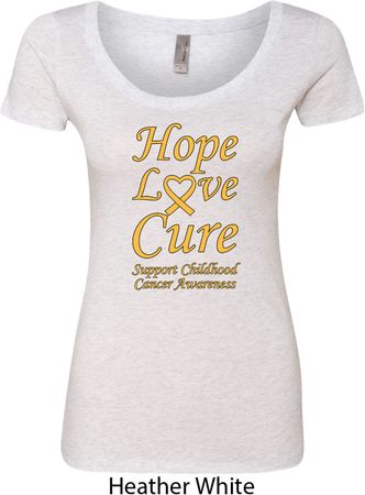 Ladies Childhood Cancer Awareness Hope Love Cure Scoop Neck