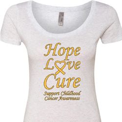 Ladies Childhood Cancer Awareness Hope Love Cure Scoop Neck