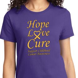 Ladies Childhood Cancer Awareness Hope Love Cure T-shirt