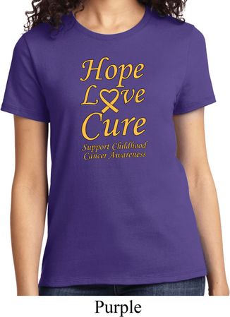 Ladies Childhood Cancer Awareness Hope Love Cure T-shirt