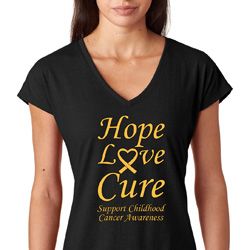 Ladies Childhood Cancer Awareness Hope Love Cure Tri Blend V-neck