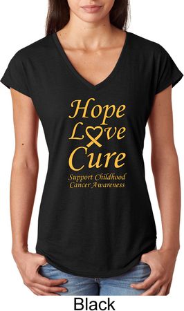 Ladies Childhood Cancer Awareness Hope Love Cure Tri Blend V-neck