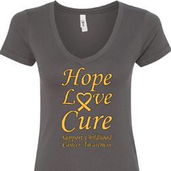 Ladies Childhood Cancer Awareness Hope Love Cure V-Neck
