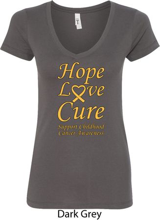 Ladies Childhood Cancer Awareness Hope Love Cure V-Neck