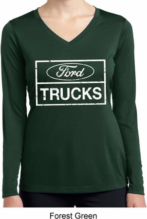 Ladies Distressed Ford Trucks Dry Wicking Long Sleeve Shirt