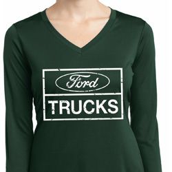 Ladies Distressed Ford Trucks Dry Wicking Long Sleeve Shirt