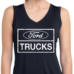 Ladies Distressed Ford Trucks Sleeveless Moisture Wicking Shirt