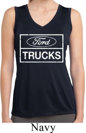 Ladies Distressed Ford Trucks Sleeveless Moisture Wicking Shirt