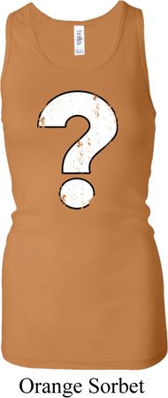 Ladies Distressed Question Longer Length Racerback Tanktop